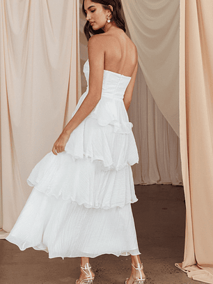 Giavana Strapless Layered Midi Dress Off White