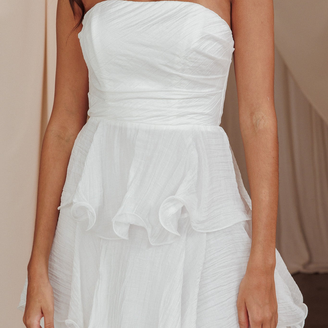 Giavana Strapless Layered Midi Dress Off White 4