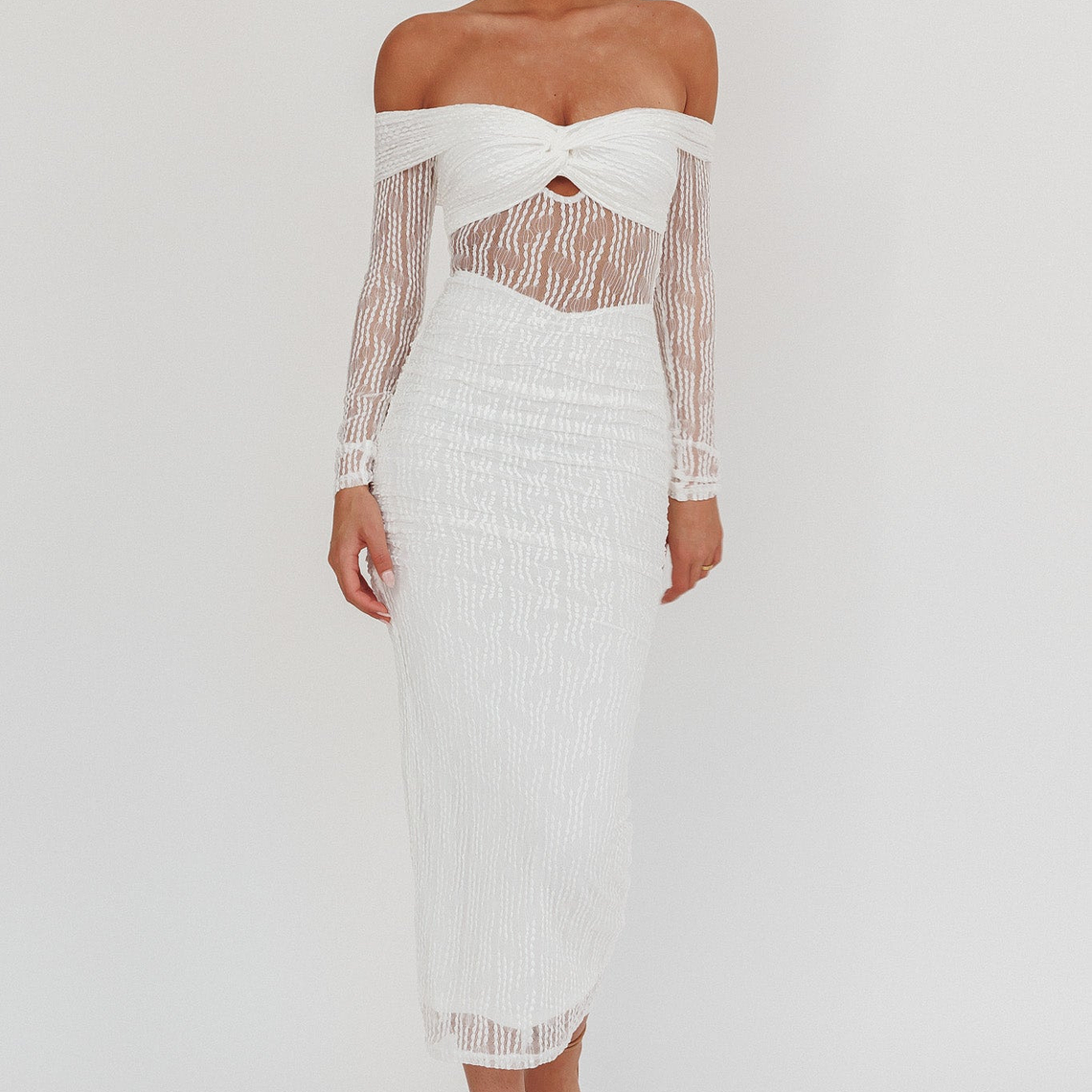 Oliana Off-Shoulder Mesh Maxi Dress White 3