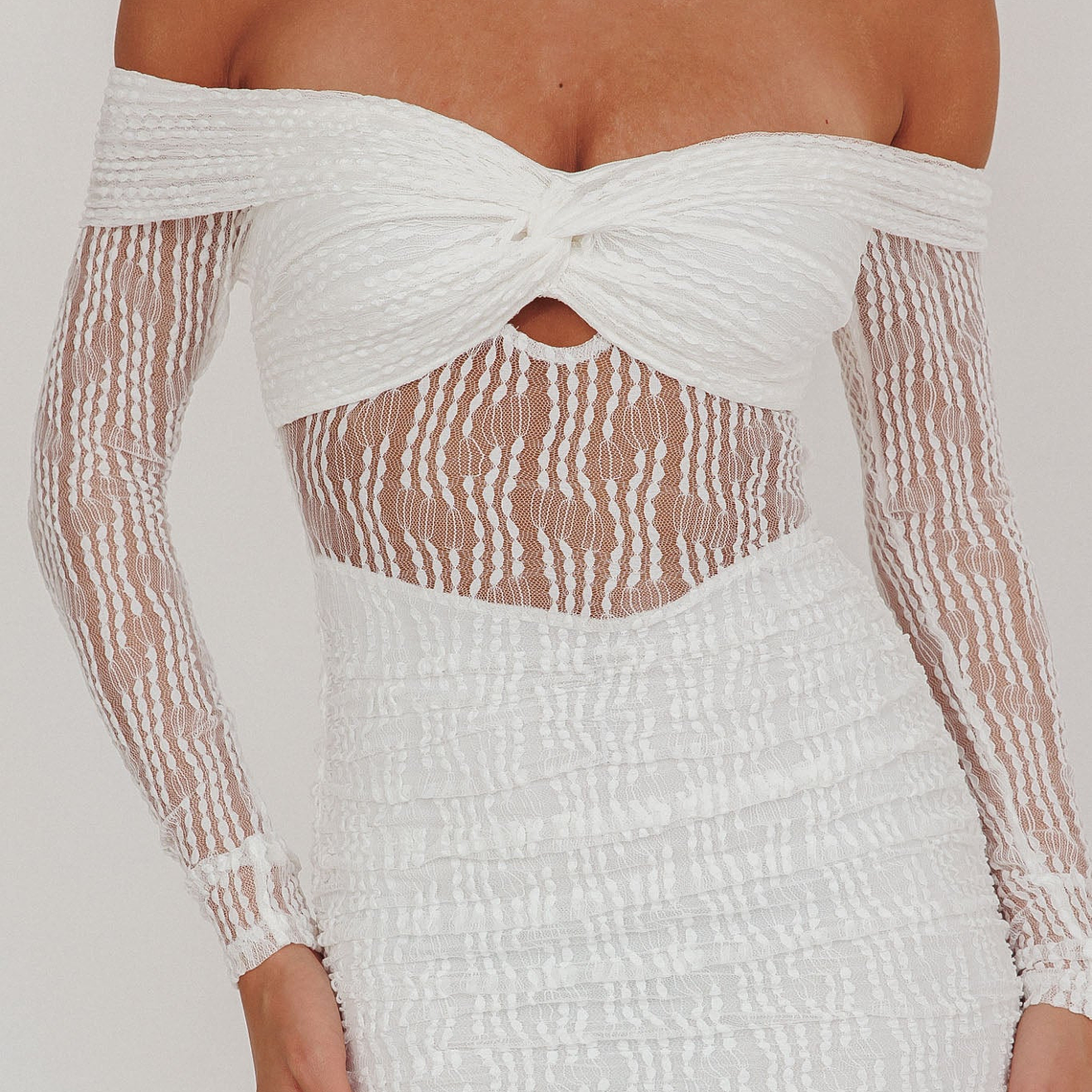 Oliana Off-Shoulder Mesh Maxi Dress White 4