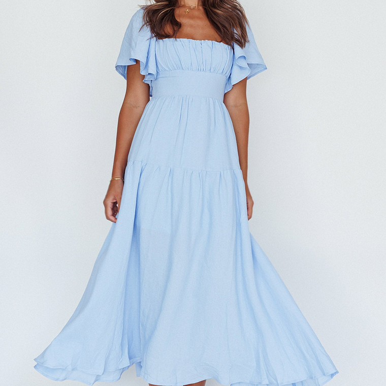 Lula Gathered Bust Midi Dress Blue 3