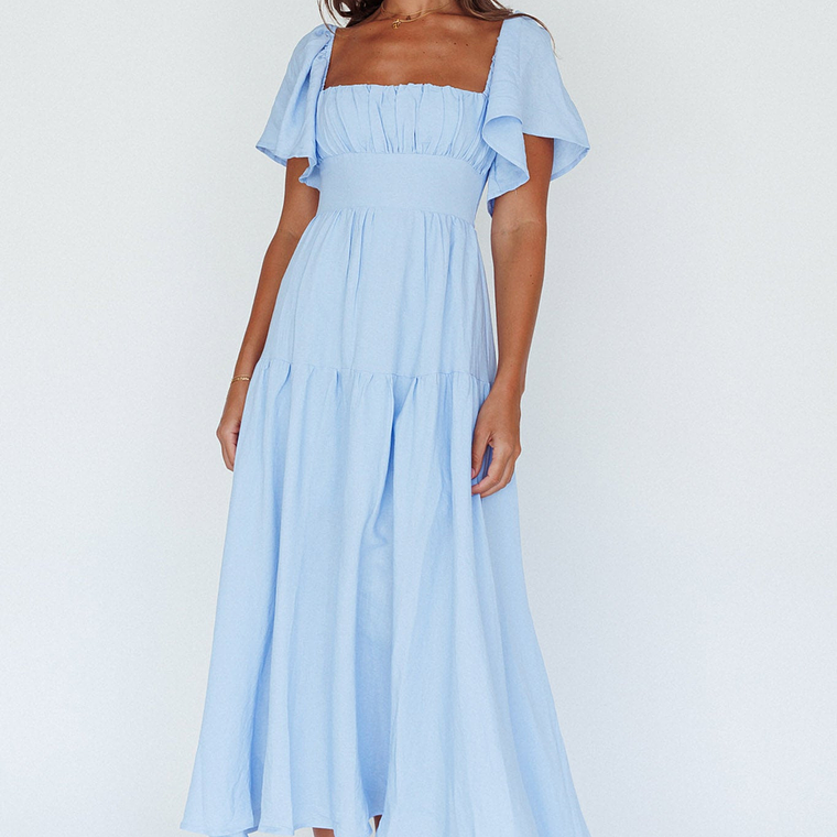 Lula Gathered Bust Midi Dress Blue 4