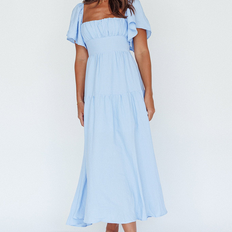 Lula Gathered Bust Midi Dress Blue 5