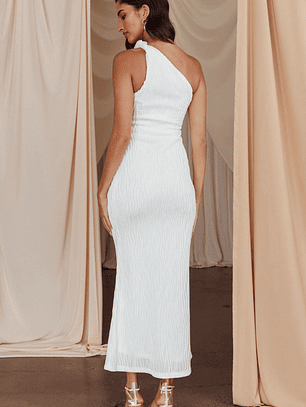 Lingering Love One-Shoulder Twist Midi Dress White