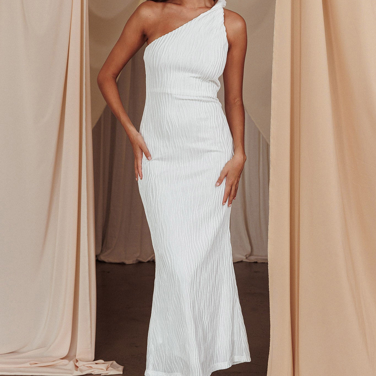 Lingering Love One-Shoulder Twist Midi Dress White 5