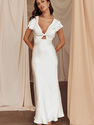 Irena Twist Bust Short Sleeve Dress Oyster