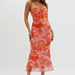 Fortune Lace Trim Mesh Midi Dress Orange - thumbnail 1