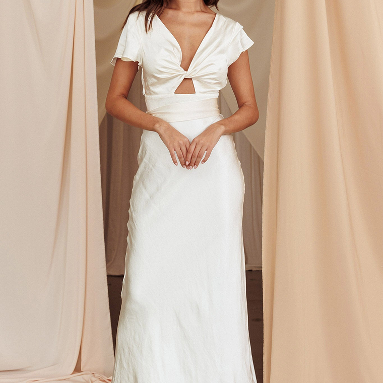 Irena Twist Bust Short Sleeve Dress Oyster 5