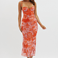 Fortune Lace Trim Mesh Midi Dress Orange - thumbnail 4