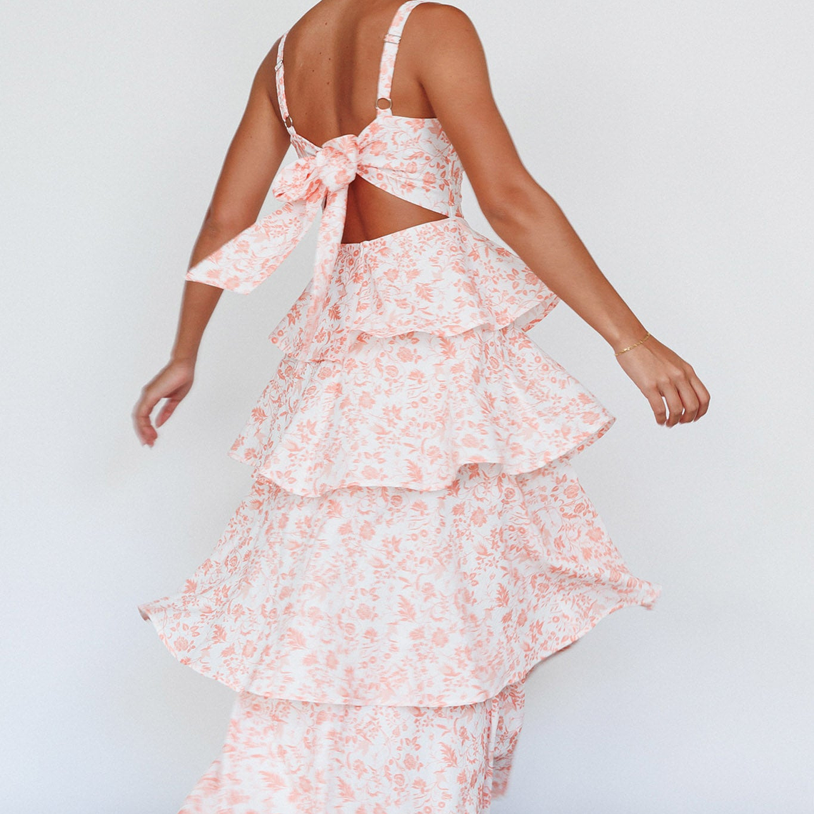 Provence Bloom Tiered Midi Dress Floral Orange 1