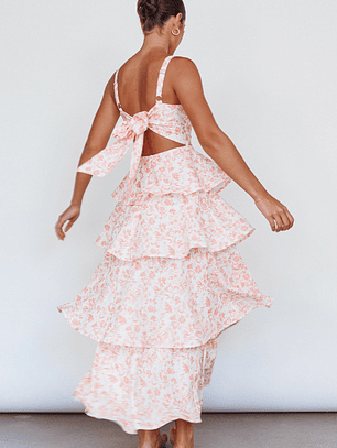 Provence Bloom Tiered Midi Dress Floral Orange