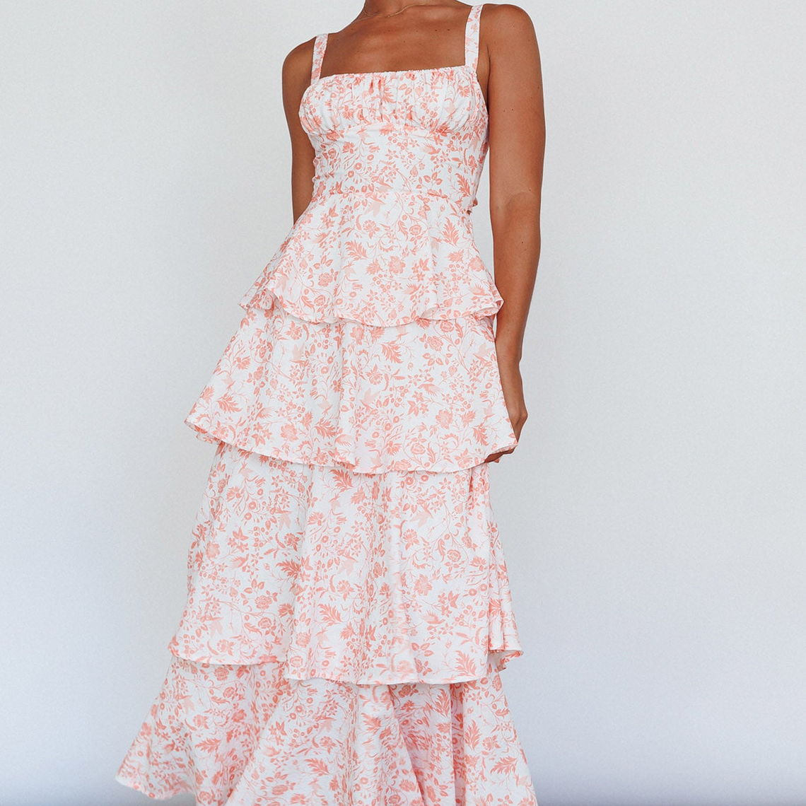 Provence Bloom Tiered Midi Dress Floral Orange 5