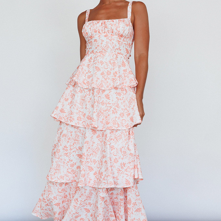 Provence Bloom Tiered Midi Dress Floral Orange 5