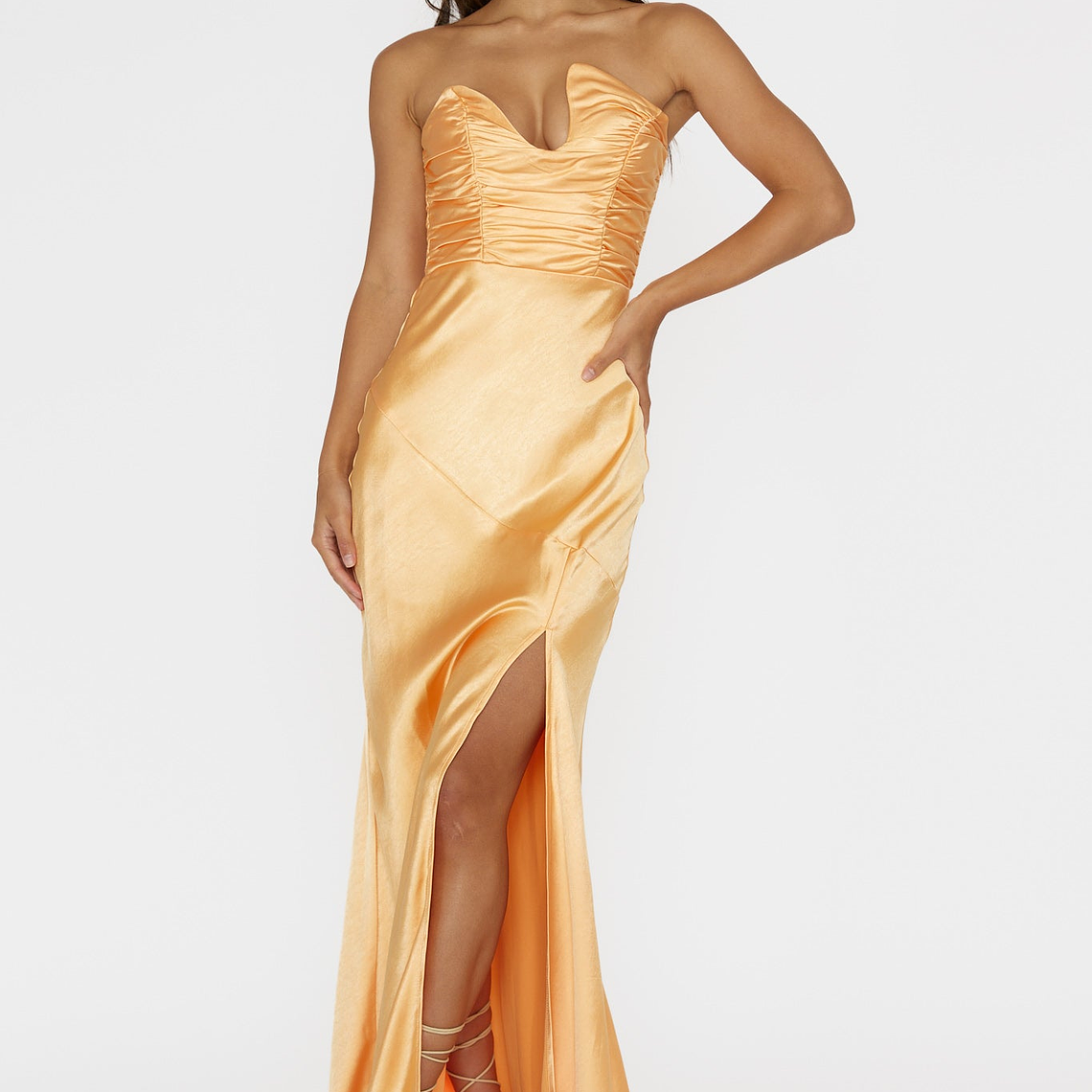 Blaise Asymmetric Neckline Maxi Dress Apricot 1