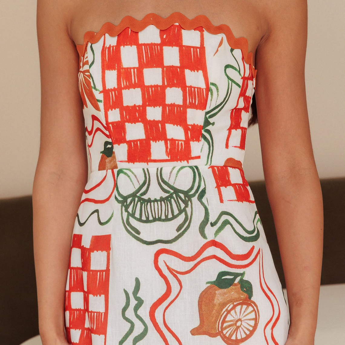 Cypress Ric Rac Trim Strapless Dress Orange 5