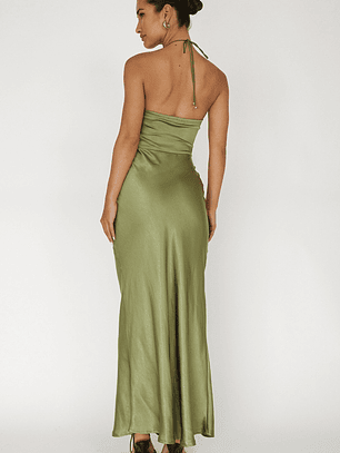 High Roller Flower Decoration Halter Dress Olive