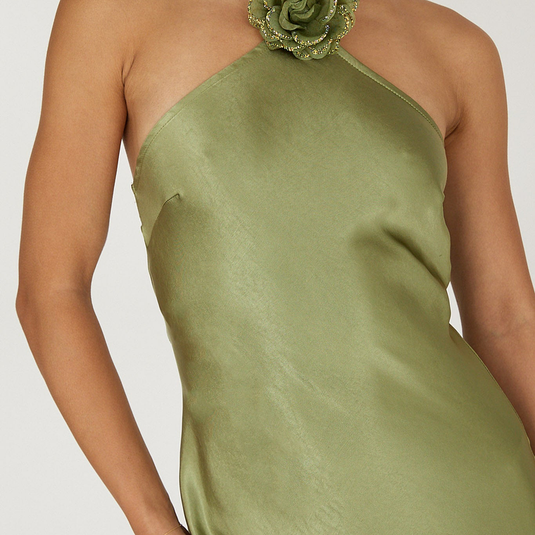 High Roller Flower Decoration Halter Dress Olive 4