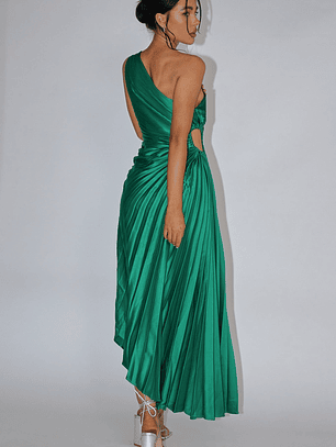 Brooklynn One-Shoulder Accordion Pleat Dress Kelly Green
