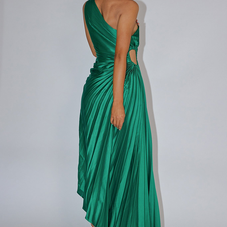 Brooklynn One-Shoulder Accordion Pleat Dress Kelly Green 2