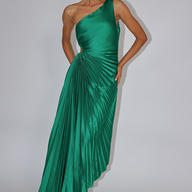 Brooklynn One-Shoulder Accordion Pleat Dress Kelly Green 3