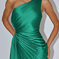 Brooklynn One-Shoulder Accordion Pleat Dress Kelly Green - thumbnail 4