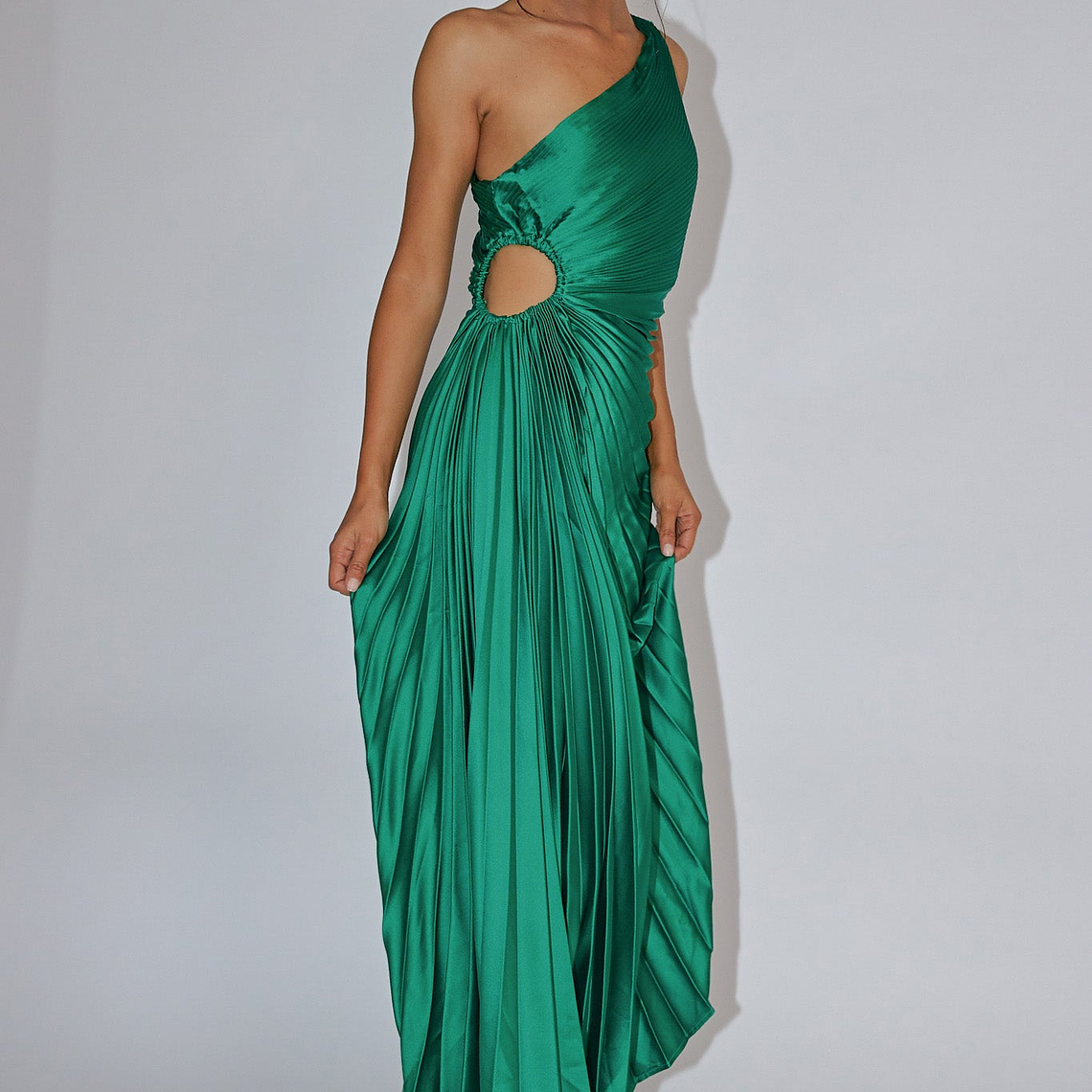 Brooklynn One-Shoulder Accordion Pleat Dress Kelly Green 5