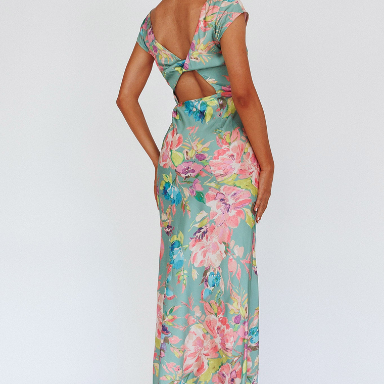 Lucinda Cap Sleeve Twist Back Midi Dress Floral Olive 2