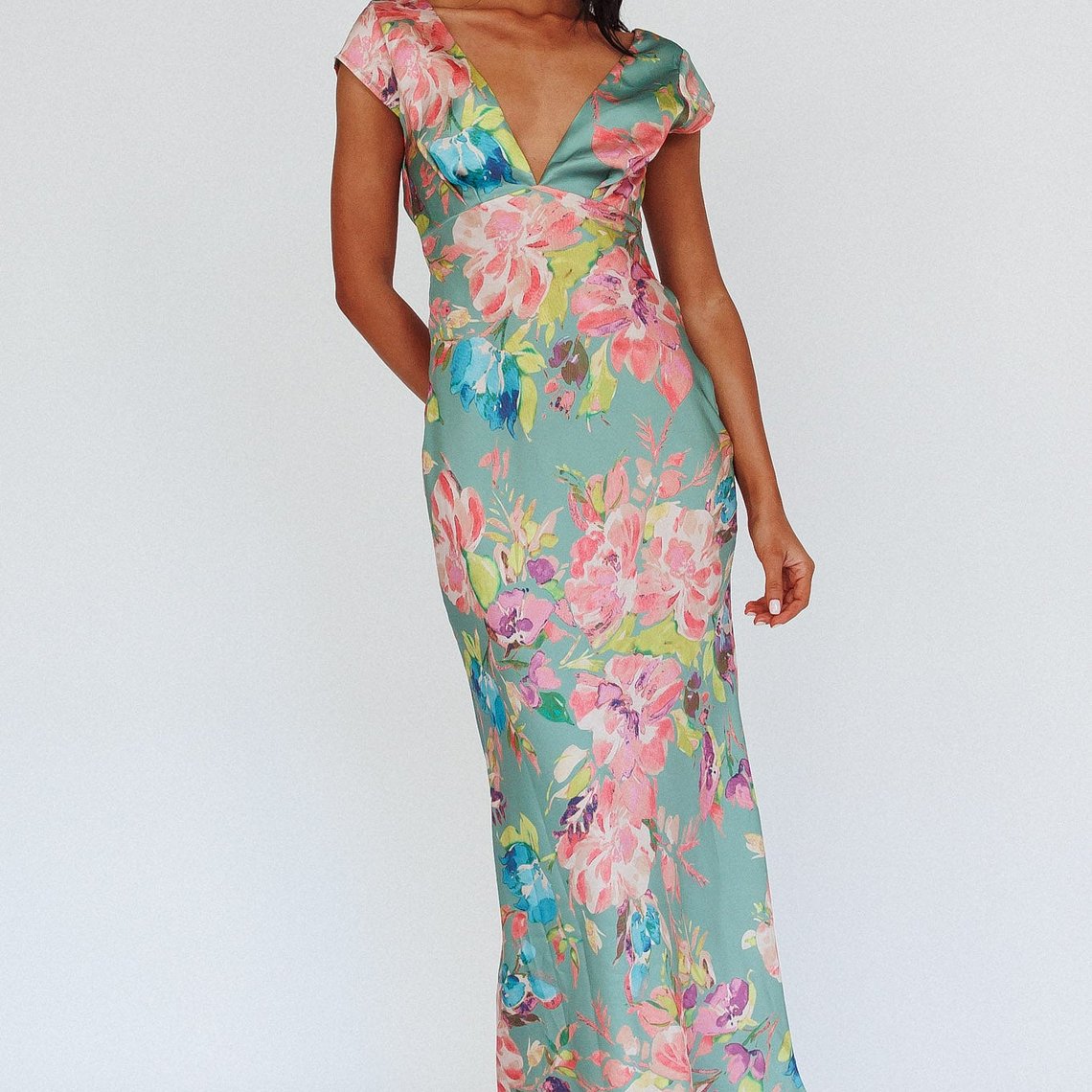 Lucinda Cap Sleeve Twist Back Midi Dress Floral Olive 3