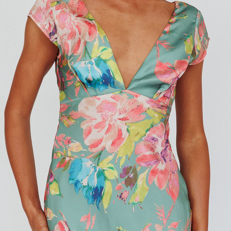 Lucinda Cap Sleeve Twist Back Midi Dress Floral Olive 4