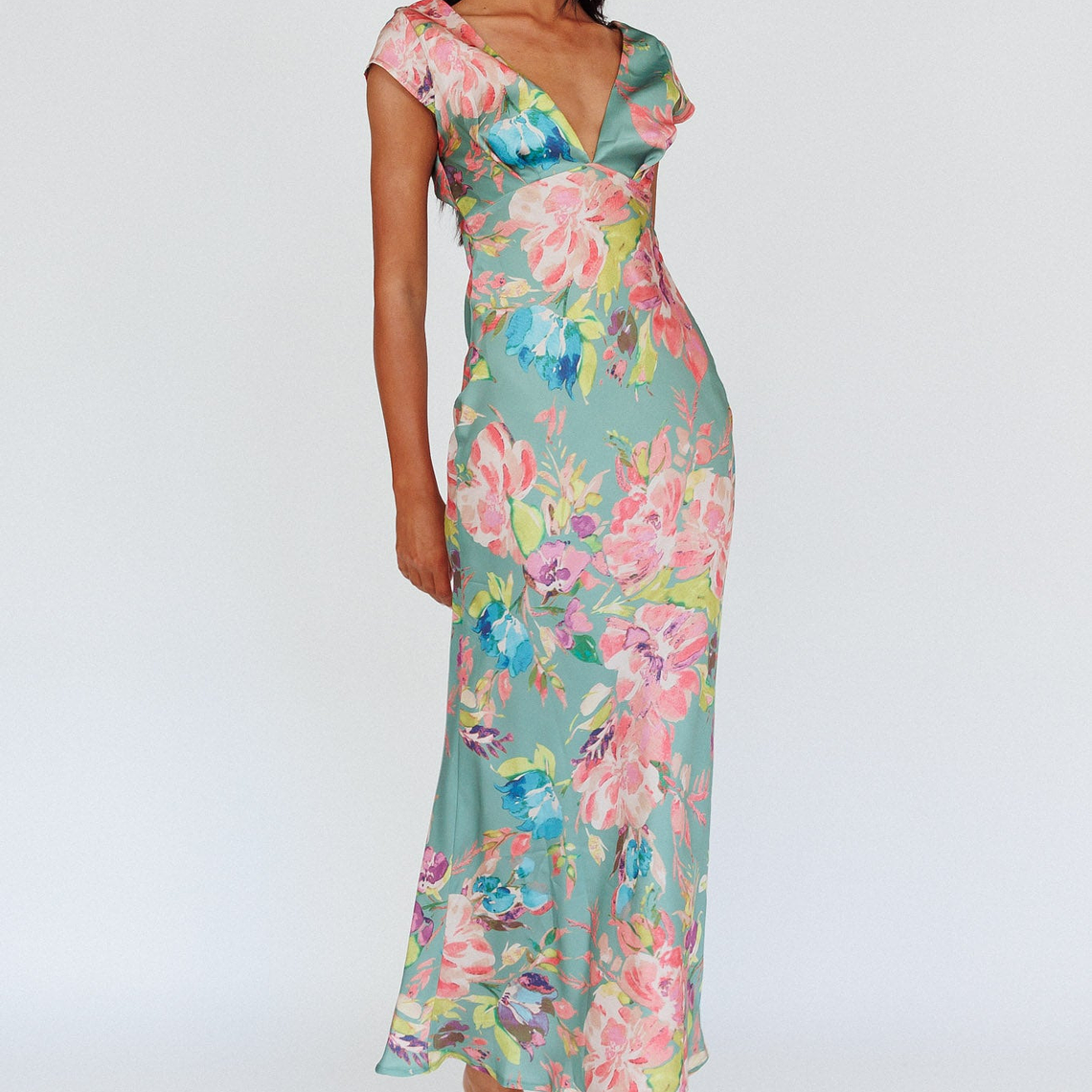 Lucinda Cap Sleeve Twist Back Midi Dress Floral Olive 5