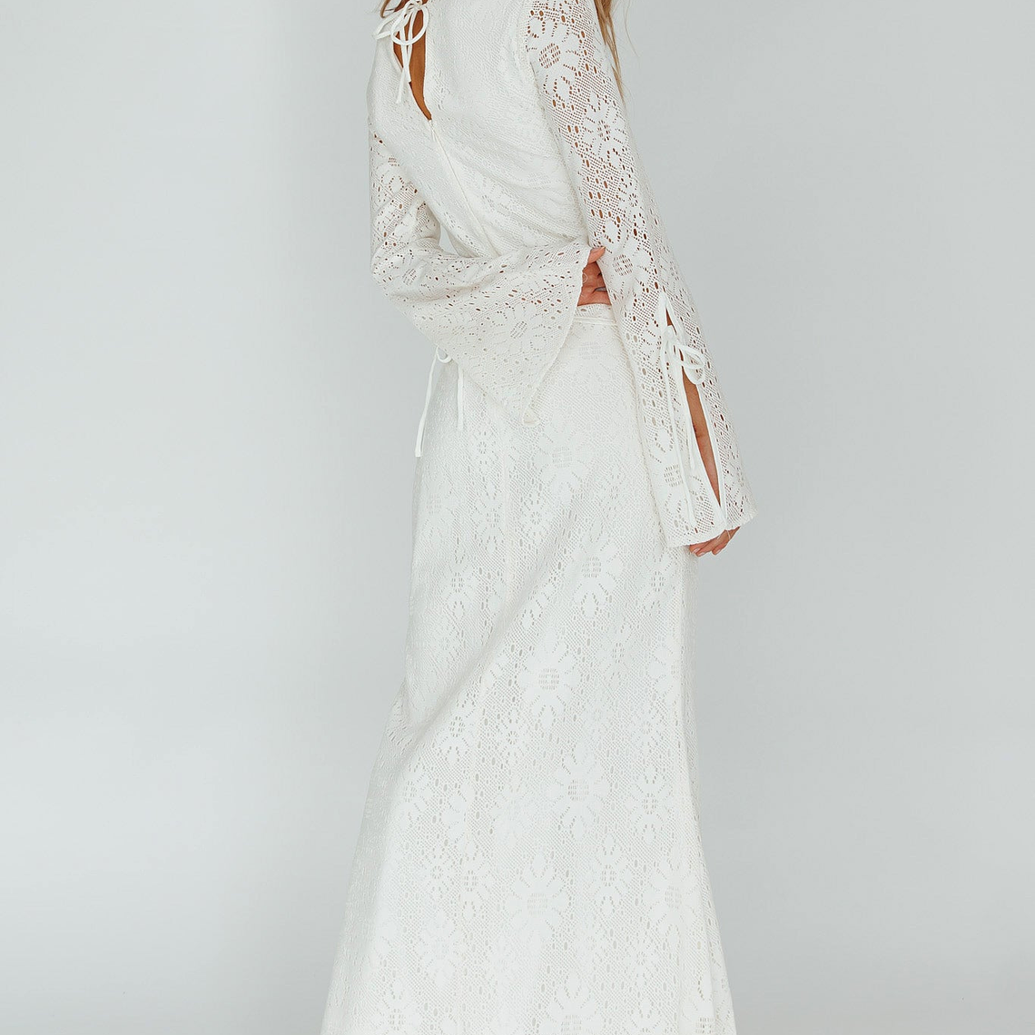 Kalia Long Sleeve Lace Midi Dress Cream 2