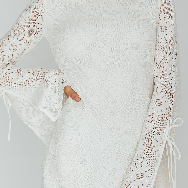 Kalia Long Sleeve Lace Midi Dress Cream 4