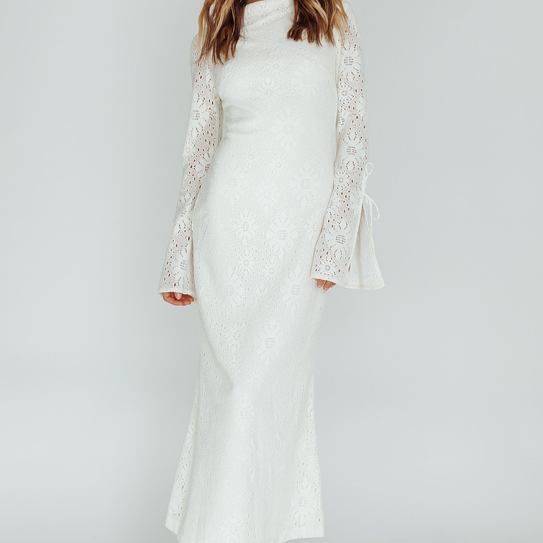 Kalia Long Sleeve Lace Midi Dress Cream 5