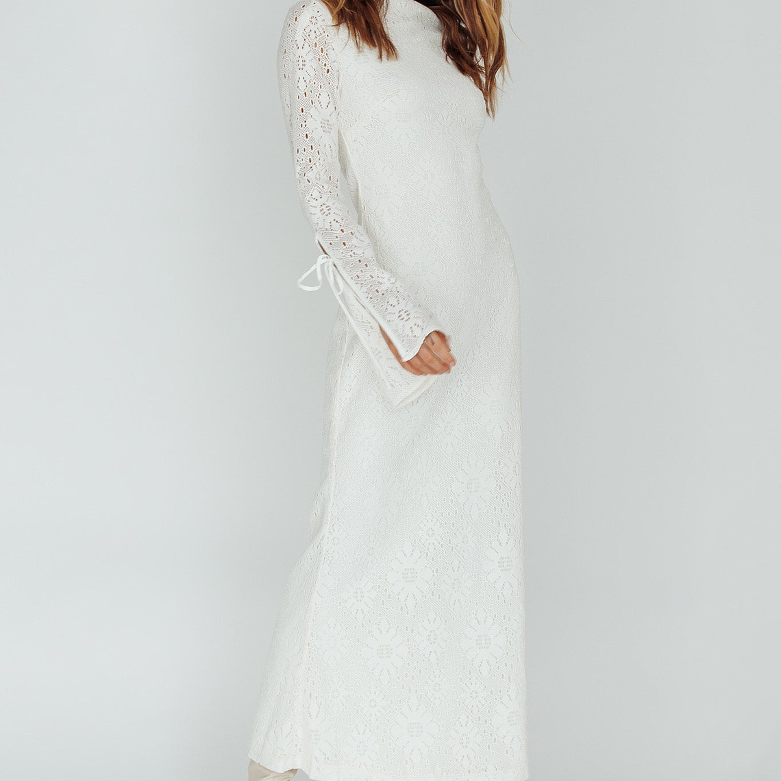 Kalia Long Sleeve Lace Midi Dress Cream 6