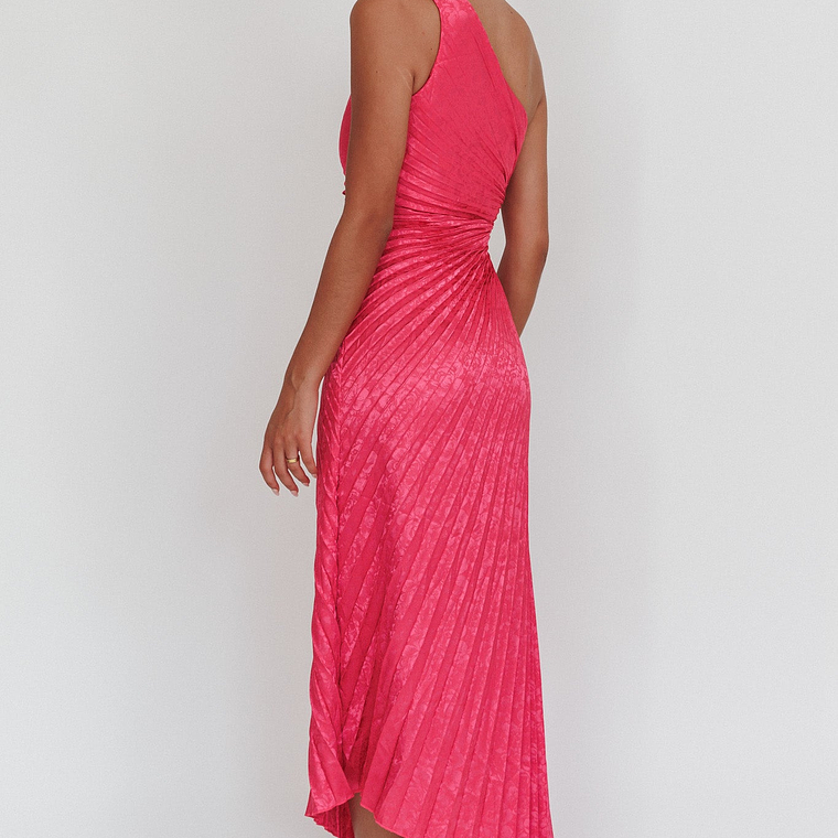 Amelie One-Shoulder Accordion Pleat Maxi Dress Floral Fuchsia 3