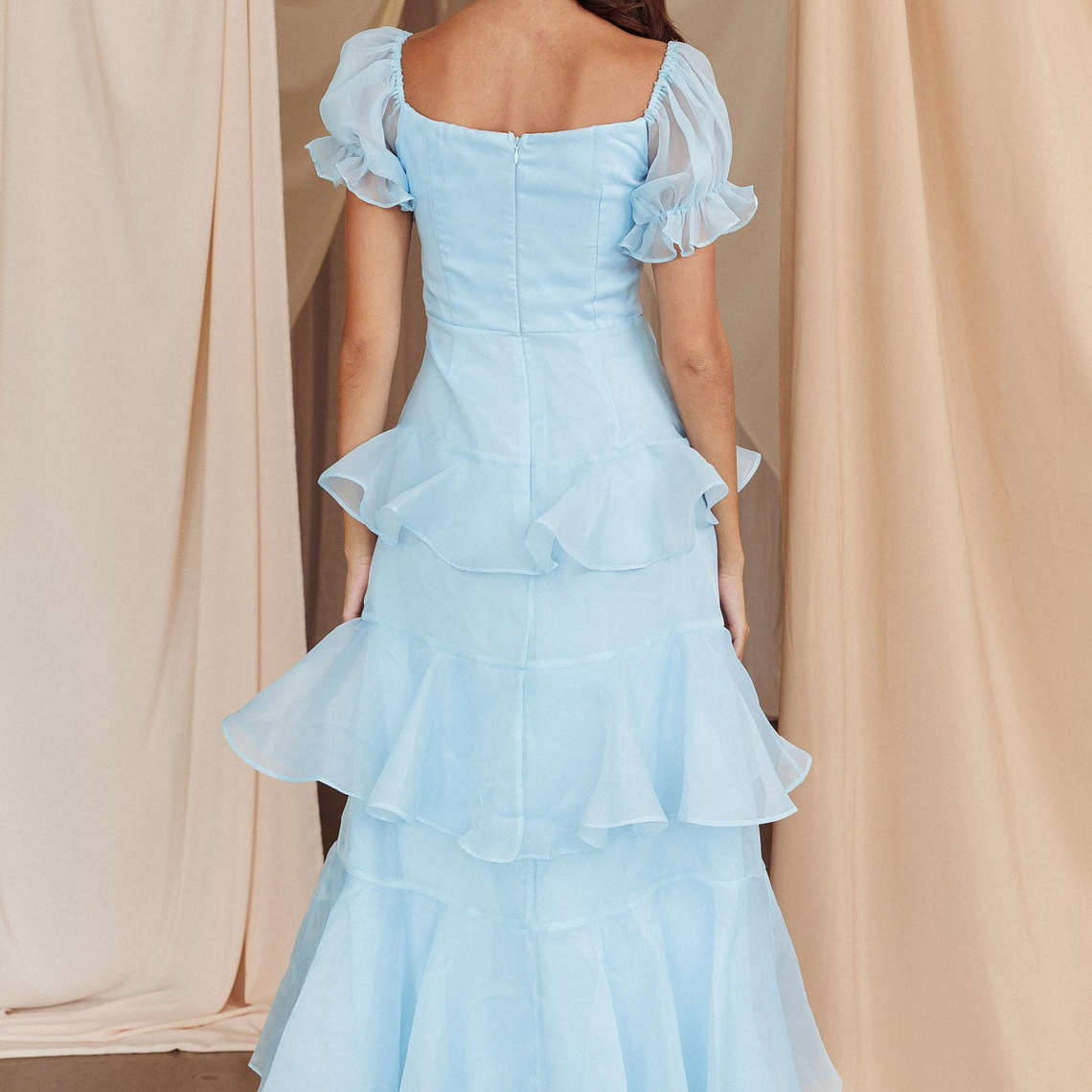 Delwynn Puff Sleeve Layered Midi Dress Blue 2