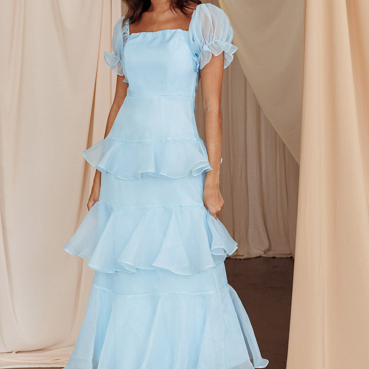 Delwynn Puff Sleeve Layered Midi Dress Blue 5