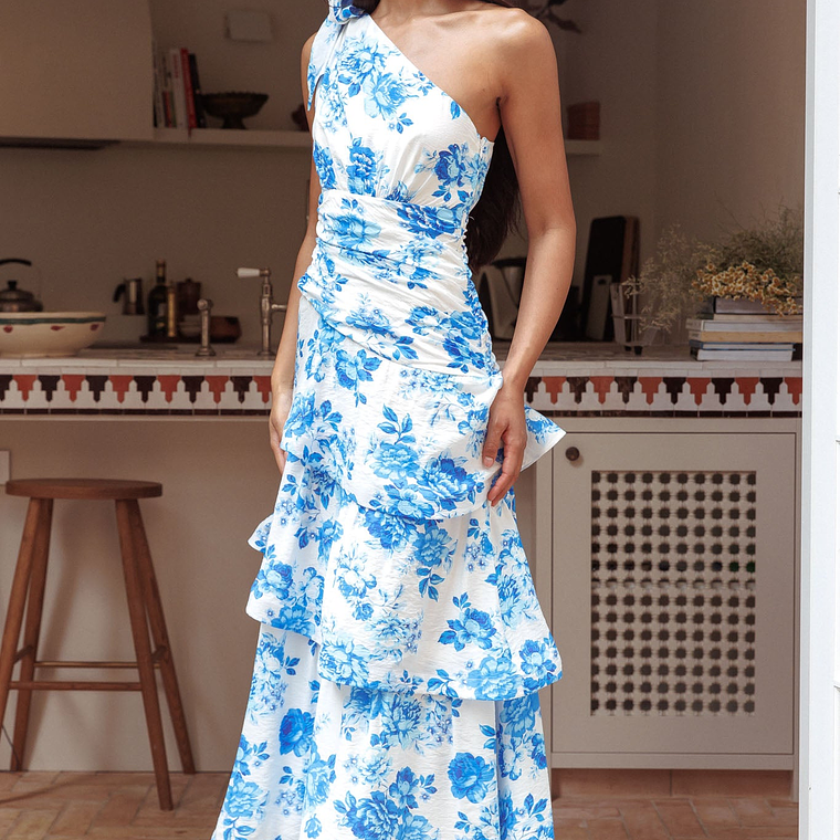 Kenny One Shoulder Tiered Maxi Dress Blue 1