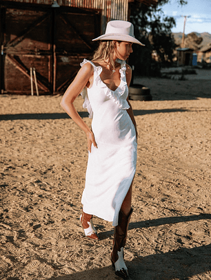 Alba Frill Trim Midi Dress White