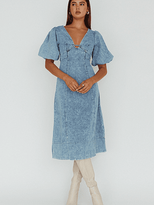 Elias Puff Sleeve Midi Dress Denim