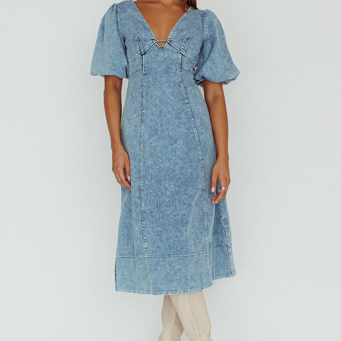 Elias Puff Sleeve Midi Dress Denim 5