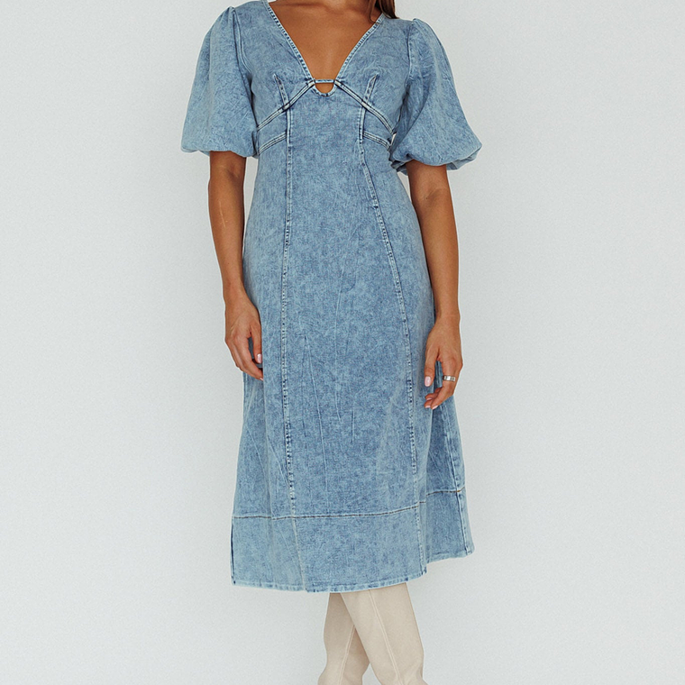 Elias Puff Sleeve Midi Dress Denim 5