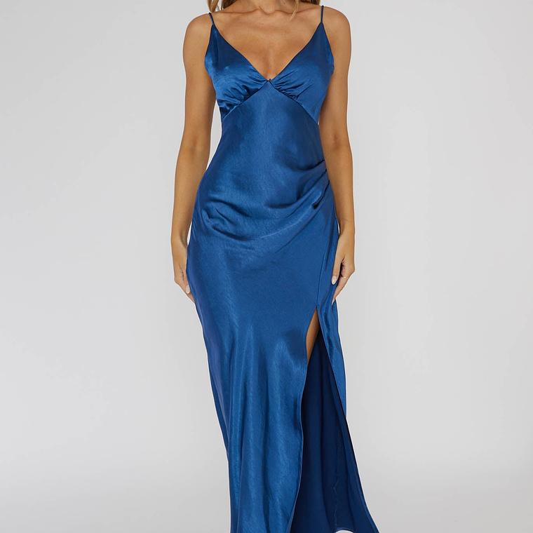 Marlie Side Pleat Maxi Dress Navy 3