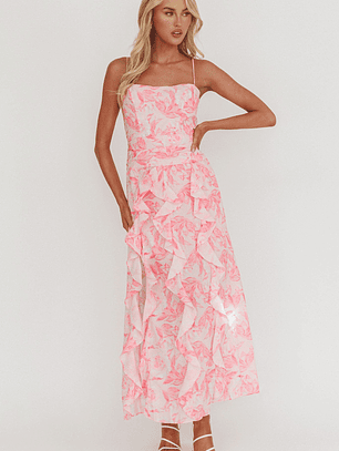 Serif Ruffle Trim Split Maxi Dress Pink