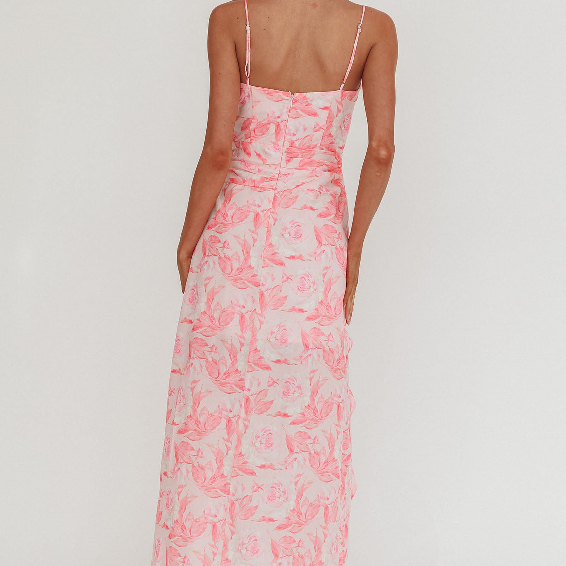 Serif Ruffle Trim Split Maxi Dress Pink 3
