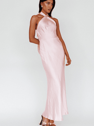 Italia Azure Crossover Halterneck Maxi Dress Pearl