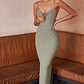 Frieda Cowl Neck Side Split Ribbed Midi Dress Sage - thumbnail 5