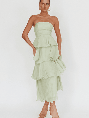 Giavana Strapless Layered Midi Dress Sage