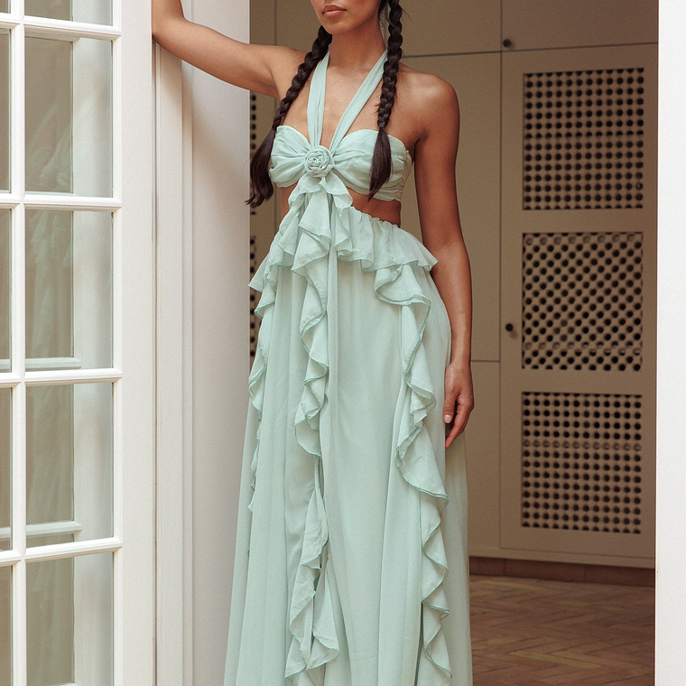 Santiago Cut-Out Ruffle Maxi Dress Sage 3