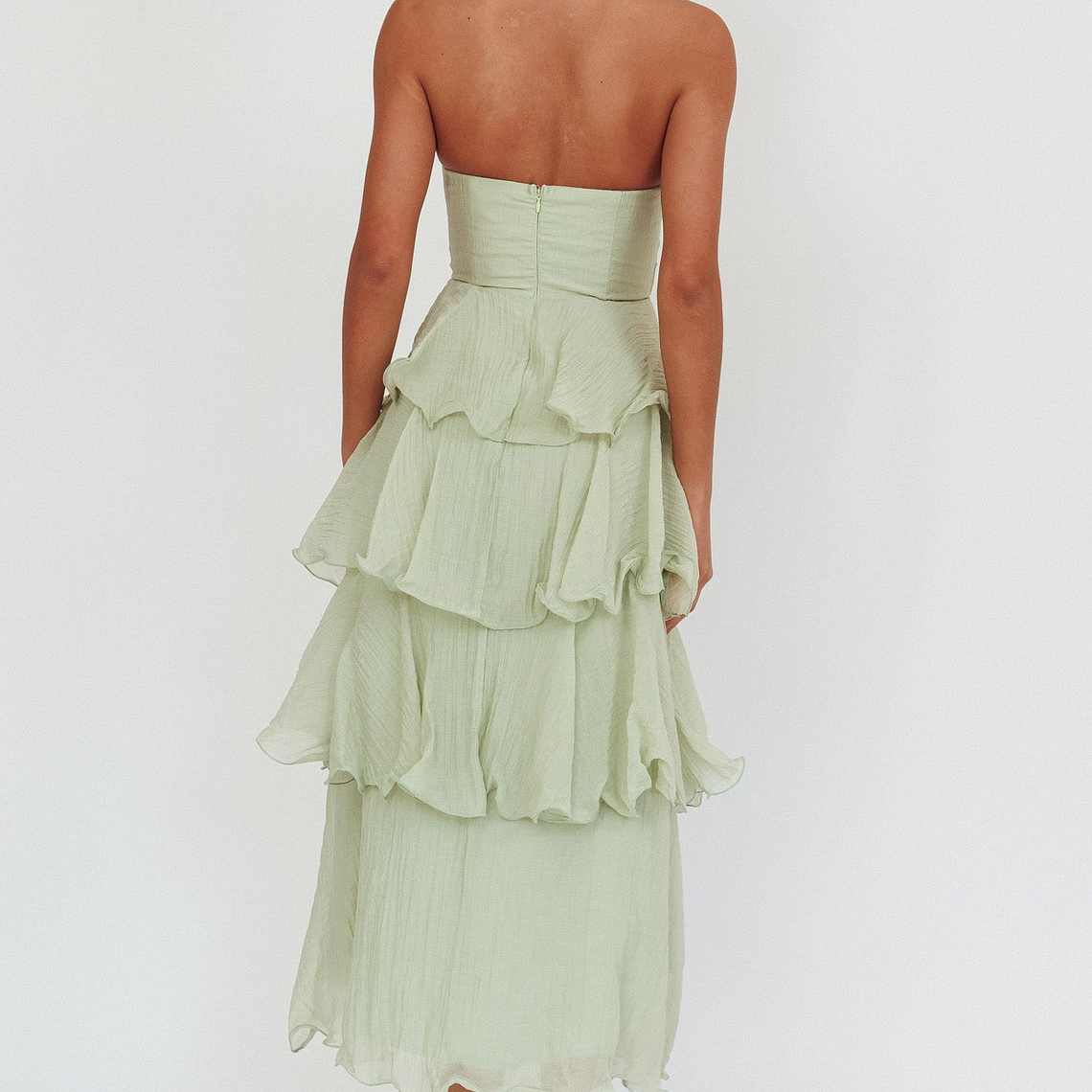 Giavana Strapless Layered Midi Dress Sage 2